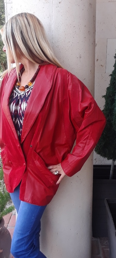80s vintage cherry red punk leather jacket medium - Picture 2 of 5